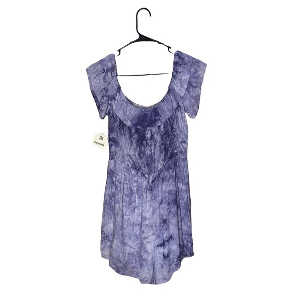 Altar’d State Boho Purple Tie Dye Off Shoulder Ruffle Smocked Romper Size Large - Picture 3 of 7